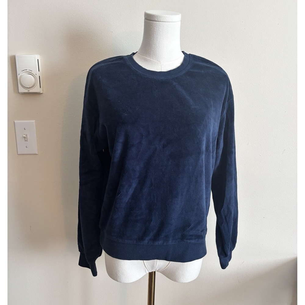 Marine Layer Velour Sweatshirt Crewneck Pullover Blue Womens Small Cotton Casual